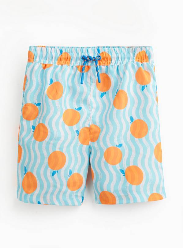 Blue Wavy Stripe Orange Print Swim Shorts 3-4 years